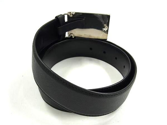 美品 PRADA プラダ ベルト スクエアバックル 2CM188 ブラック シルバー金具 サフィアーノレザー メンズ