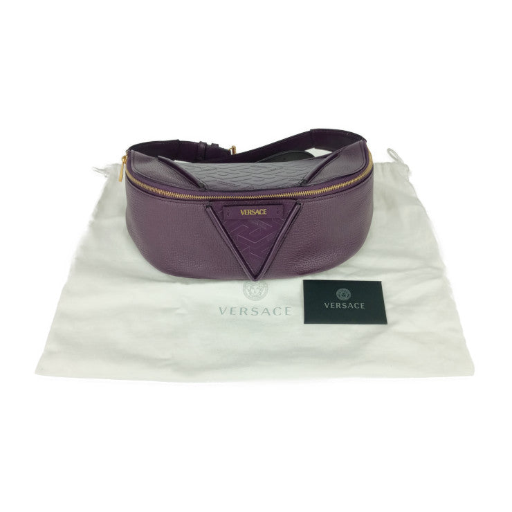 新古未使用展示品 VERSACE ヴェルサーチェ ウエストバッグ V グレカ シグネチャー ベルトバッグ 1006888 バイオレット ゴールド金具 レザー メンズ ボディバッグ