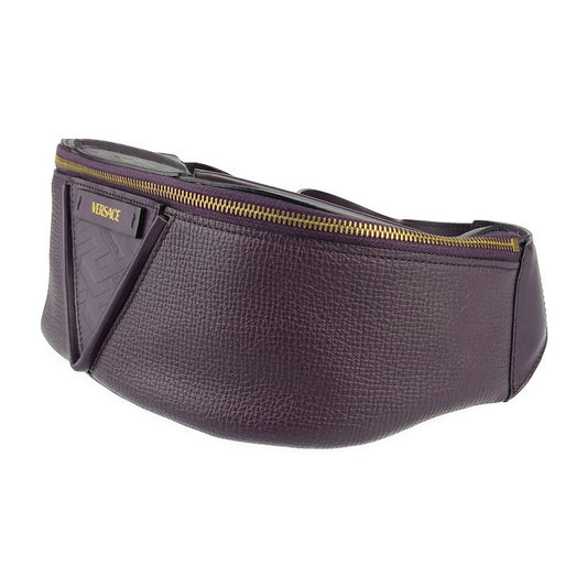 新古未使用展示品 VERSACE ヴェルサーチェ ウエストバッグ V グレカ シグネチャー ベルトバッグ 1006888 バイオレット ゴールド金具 レザー メンズ ボディバッグ