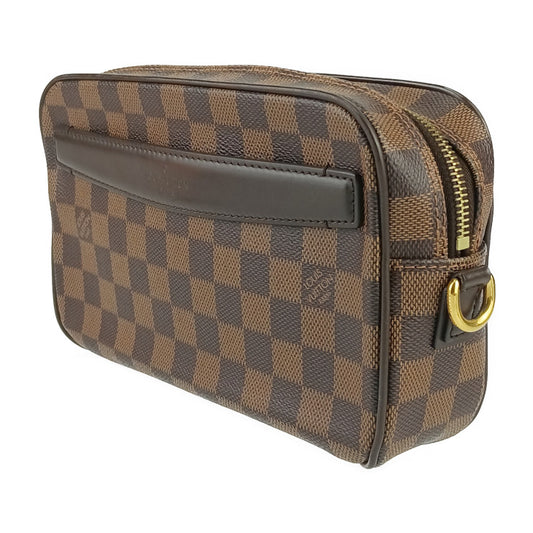 美品 LOUIS VUITTON ルイ ヴィトン セカンドバッグ ダミエ ポシェット サンポール N41219 エベヌ ゴールド金具 PVC レザー メンズ リストレット クラッチバッグ