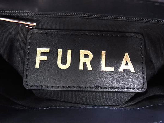 FURLA フルラ ハンドバッグ 1927 ミニ トップハンドル WB00109 ネイビー系 ビスコース×レザー レディース 2WAY ショルダーバッグ ゴールド金具 超美品