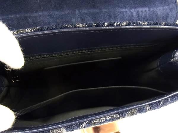 FURLA フルラ ハンドバッグ 1927 ミニ トップハンドル WB00109 ネイビー系 ビスコース×レザー レディース 2WAY ショルダーバッグ ゴールド金具 超美品