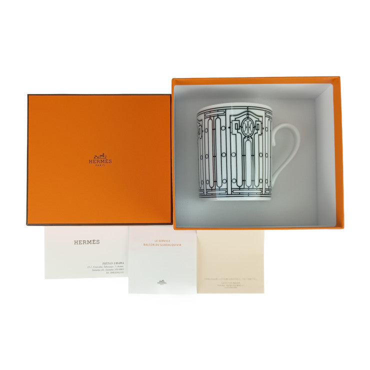 新品未使用展示品 HERMES エルメス マグカップ H DECO アッシュデコ 37031P ホワイト ブラック ポーセリン 磁器 ユニセックス コップ