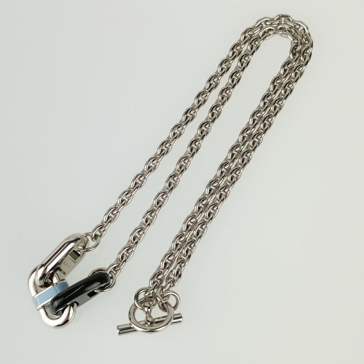 新品未使用展示品 HERMES エルメス ネックレス マイヨン チェーン ネックレス 100042FP05 シルバー ブルー系 ダークブラウン系 メタル ラッカー バッファローホーン ユニセックス