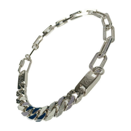 美品 LOUIS VUITTON ルイ ヴィトン ネックレス LV コリエ ミックス チェーンリンクス MP2461 シルバー マルチカラー メタル ラインストーン メンズ チェーン