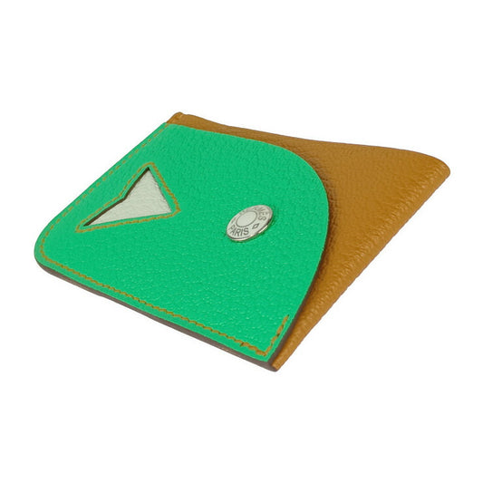 超美品 HERMES エルメス カードケース POISSON ポワソン H084483CKAC CARAMEL+VERT COMICS+VERT FIZZ グリーン系 ブラウン系 シェーブル ユニセックス 名刺入れ パスケース B刻印