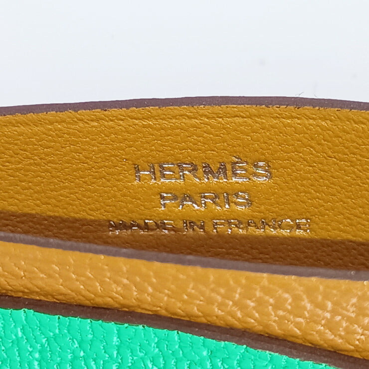 超美品 HERMES エルメス カードケース POISSON ポワソン H084483CKAC CARAMEL+VERT COMICS+VERT FIZZ グリーン系 ブラウン系 シェーブル ユニセックス 名刺入れ パスケース B刻印