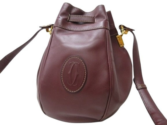 Cartier カルティエ ショルダーバッグ マストライン - ボルドー レザー レディース 巾着 ゴールド金具