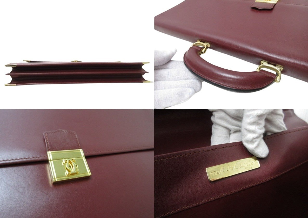 Cartier カルティエ ビジネスバッグ マストライン ブリーフケース - ボルドー レザー メンズ ゴールド金具