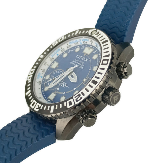 美品 CITIZEN シチズン 腕時計 プロマスター MARINE ダイバー200m CC5006-06L / F158-T026184 ブラック ブルー文字盤 ネイビー スーパーチタニウム ラバー メンズ エコ・ドライブ GPS衛星電波時計