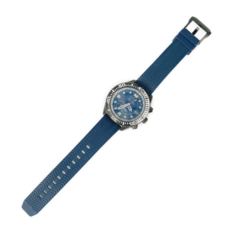 美品 CITIZEN シチズン 腕時計 プロマスター MARINE ダイバー200m CC5006-06L / F158-T026184 ブラック ブルー文字盤 ネイビー スーパーチタニウム ラバー メンズ エコ・ドライブ GPS衛星電波時計