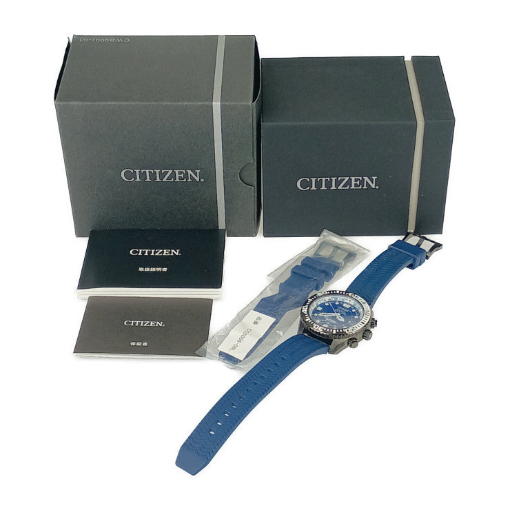 美品 CITIZEN シチズン 腕時計 プロマスター MARINE ダイバー200m CC5006-06L / F158-T026184 ブラック ブルー文字盤 ネイビー スーパーチタニウム ラバー メンズ エコ・ドライブ GPS衛星電波時計