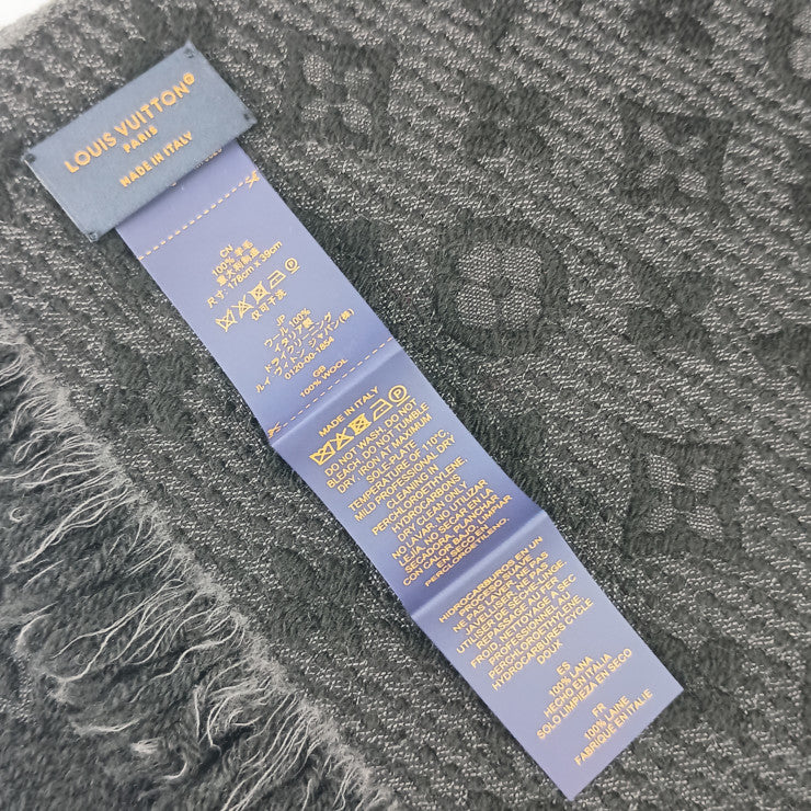 美品 LOUIS VUITTON ルイ ヴィトン マフラー マフラー・モノグラム クラシック M70520 ブラック ウール100% メンズ フリンジ