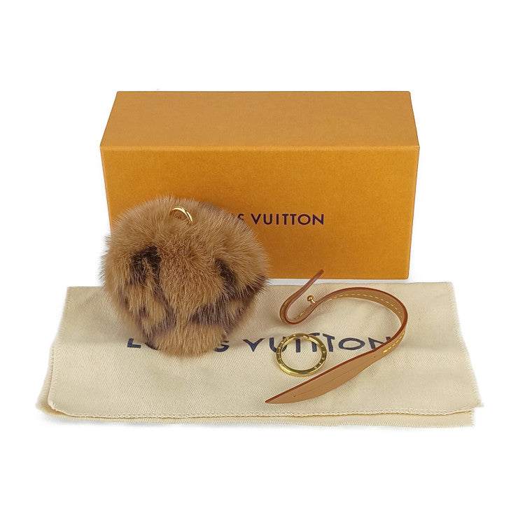 超美品 LOUIS VUITTON ルイ ヴィトン バッグチャーム ビジューサック モノグラミンク M00543 マロン ゴールド金具 ミンクファー レザー レディース キーリング
