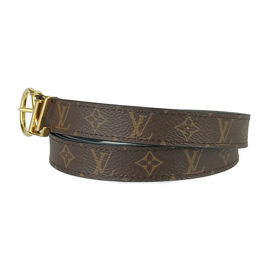 超美品 LOUIS VUITTON ルイ ヴィトン ベルト サンチュール・LV リバーシブル 20MM M0513W ブラウン ブラック ゴールド金具 モノグラムキャンバス レザー レディース ナローベルト
