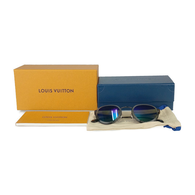 超美品 LOUIS VUITTON ルイ ヴィトン サングラス LV スーパーヴィジョン メタル ラウンド Z2672U ガンメタル ブラック グラデーションブルー メタル メンズ ラウンドシェイプ