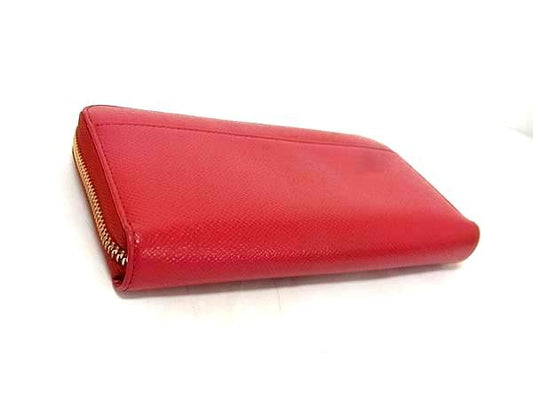 DOLCE&GABBANA ドルチェ&ガッバーナ 財布 - - レッド レザー レディース ロゴ ラインストーン ラウンドファスナー 長財布 ゴールド金具 美品