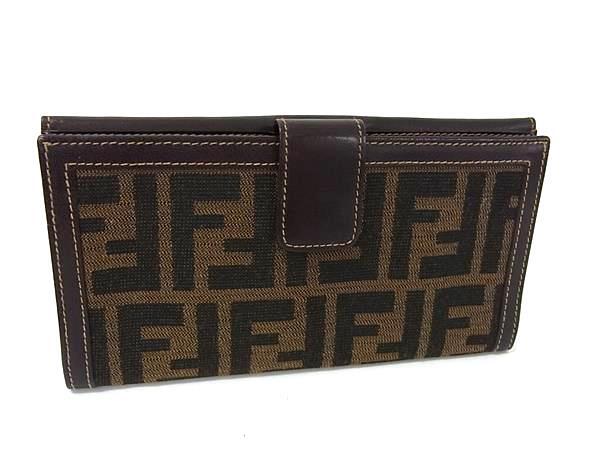 FENDI フェンディ 財布 ズッカ柄 2277・30806・079 ブラウン キャンバス×レザー ユニセックス Wホック 二つ折り長財布