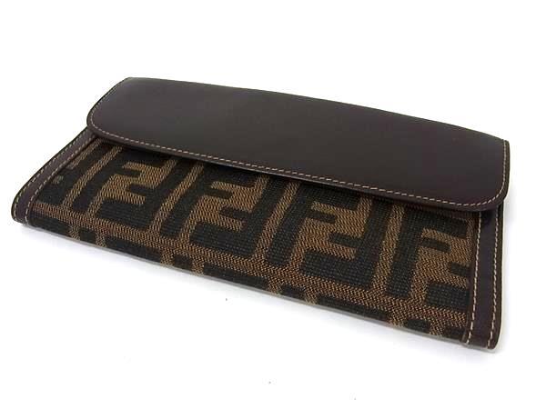 FENDI フェンディ 財布 ズッカ柄 2277・30806・079 ブラウン キャンバス×レザー ユニセックス Wホック 二つ折り長財布