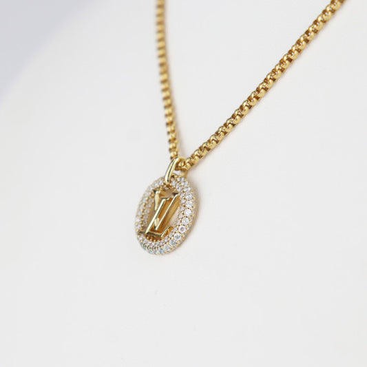 LOUIS VUITTON ルイ ヴィトン ルイーズ バイ ナイト ネックレス M00759 メタル ラインストーン ゴールド LV サークル ペンダント ビトン