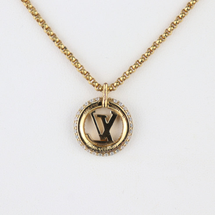 LOUIS VUITTON ルイ ヴィトン ルイーズ バイ ナイト ネックレス M00759 メタル ラインストーン ゴールド LV サークル ペンダント ビトン