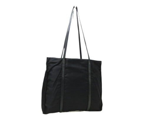PRADA プラダ トートバッグ テスート - ブラック ナイロン×レザー レディース 三角ロゴプレート トライアングルロゴ シルバー金具 白タグ