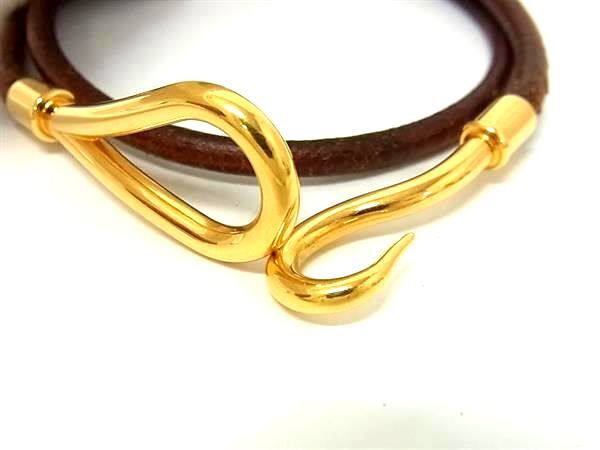 HERMES エルメス チョーカー ジャンボ ブラウン レザー ユニセックス ゴールド金具