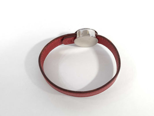 HERMES エルメス ブレスレット セリエ ルーピング レッド系 ブラック系 レザー レディース シルバー金具