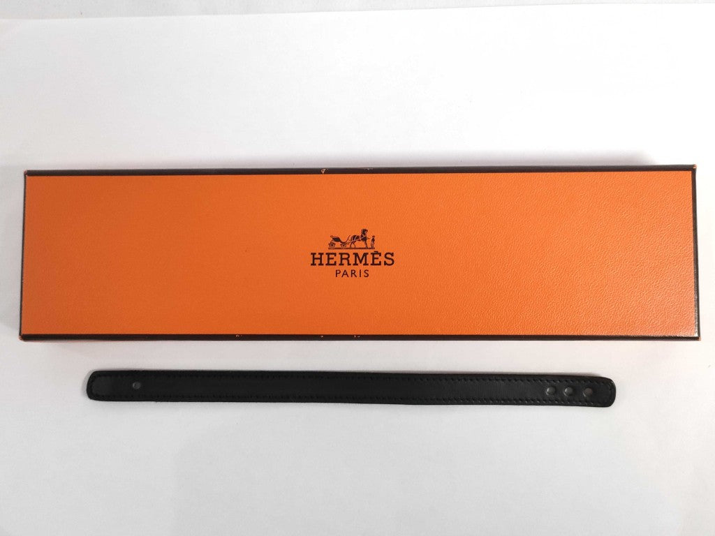HERMES エルメス ブレスレット セリエ ルーピング レッド系 ブラック系 レザー レディース シルバー金具