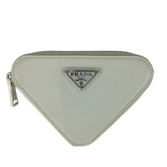 PRADA プラダ ショルダーバッグ トライアングル チェーン ポーチ 1NR005 ホワイト レザー レディース トライアングルロゴ 三角ロゴプレート シルバー金具 美品