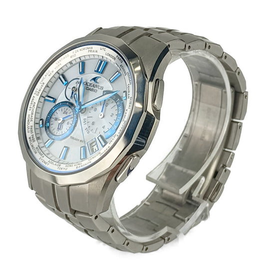 超美品 CASIO カシオ 腕時計 OCEANUS Manta オシアナス マンタ OCW-S1400PW-7AJF シルバー ブルー系 白蝶貝文字盤 チタン メンズ ソーラー電波
