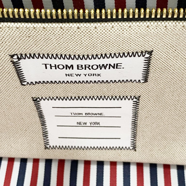 THOM BROWNE トム ブラウン ハンドバッグ スモール ツール トートバッグ MAG390AF0492 001 ベージュ ブラック キャンバス レザー ユニセックス 美品