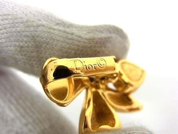 Christian Dior クリスチャンディオール イヤリング リボンモチーフ ゴールド系 メタル ラインストーン レディース 超美品