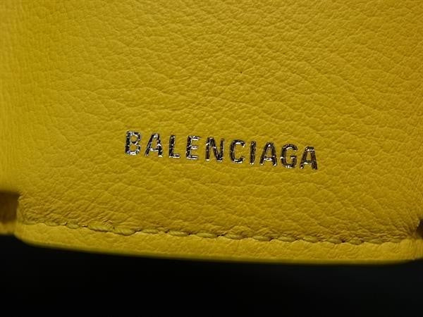 BALENCIAGA バレンシアガ 三つ折り財布 ペーパーミニ 391446 イエロー系 レザー レディース 美品