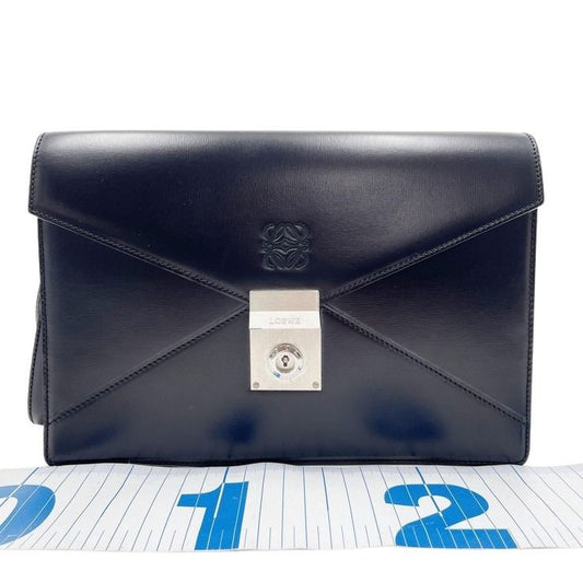LOEWE ロエベ クラッチバッグ アナグラム ディプロマティコ 361.75.001 ブラック系 カーフレザー メンズ リストレット シルバー金具 セカンドバッグ 超美品