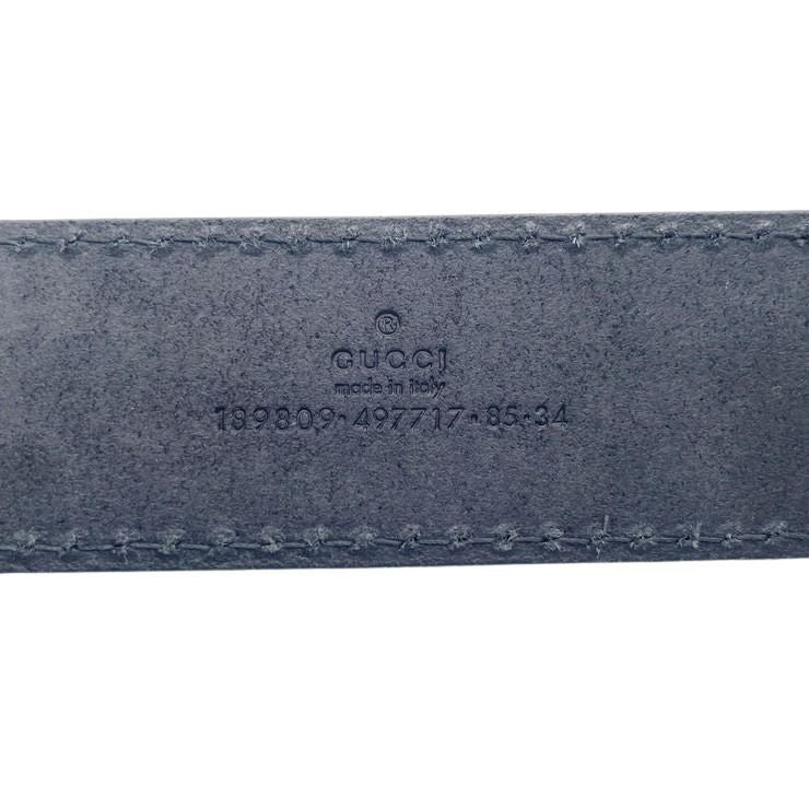 GUCCI グッチ ベルト クレスト プレート 189809 ブラック系 レザー メンズ シルバー金具 #85 美品