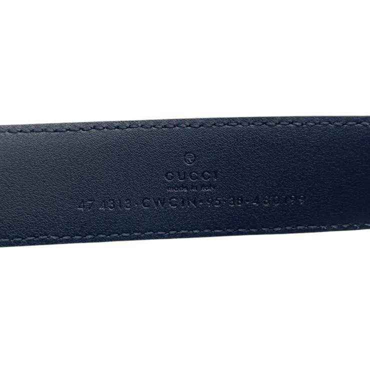 GUCCI グッチ ベルト グッチシマ 474313 ブラック系 レザー メンズ GGアイコン シルバー金具 #95 美品
