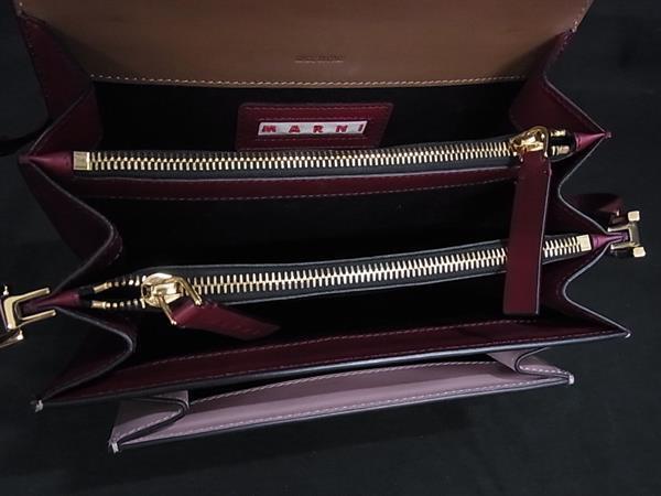 MARNI マルニ ショルダーバッグ トランク SBMPN09NO3 ピンク ブラウン ボルドー レザー レディース ゴールド金具 美品