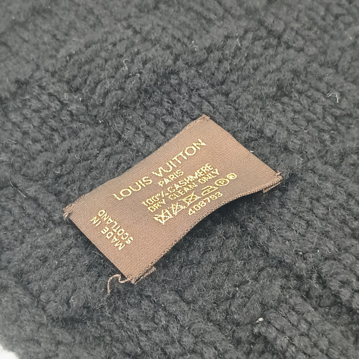 LOUIS VUITTON ルイヴィトン マフラー エシャルプ・ヘルシンキ M74421 ブラック カシミヤ100% レザー メンズ ダミエパターン