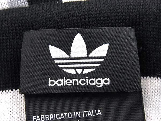 BALENCIAGA バレンシアガ マフラー adidasコラボ サッカースカーフ 724010 ブラック マルチカラー アクリル50% ウール50% ユニセックス フリンジ 美品