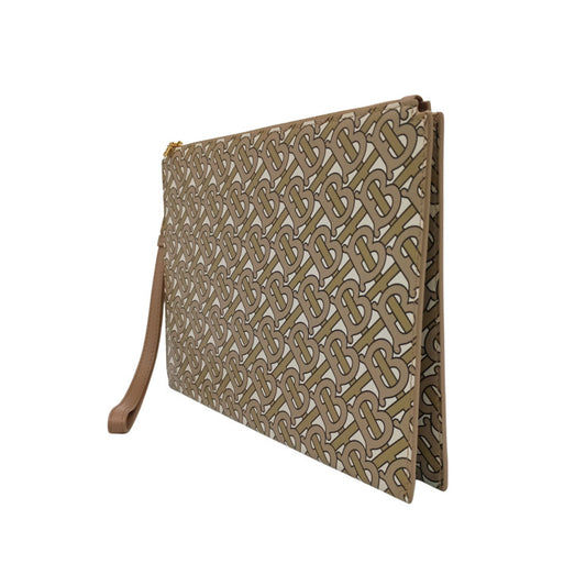 BURBERRY バーバリー セカンドバッグ モノグラムプリント Eキャンバス ストラップ クラッチバッグ 8014975 ベージュ系 Eキャンバス ユニセックス TBモノグラム リストレット ゴールド金具 美品