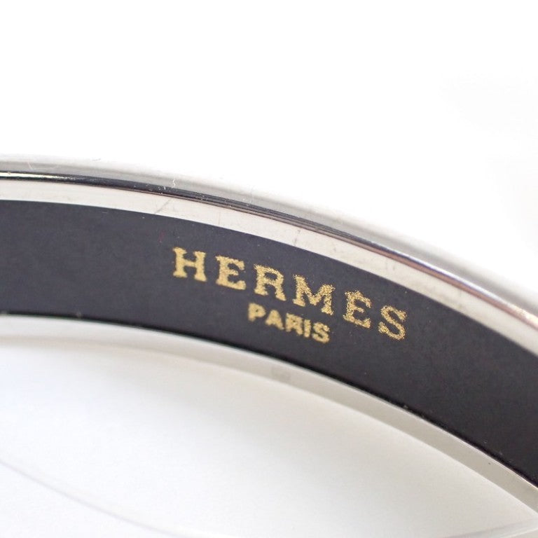 HERMES エルメス ブレスレット カレーシュ エマイユ PM バングル ブラック系 メタル エナメル レディース 美品