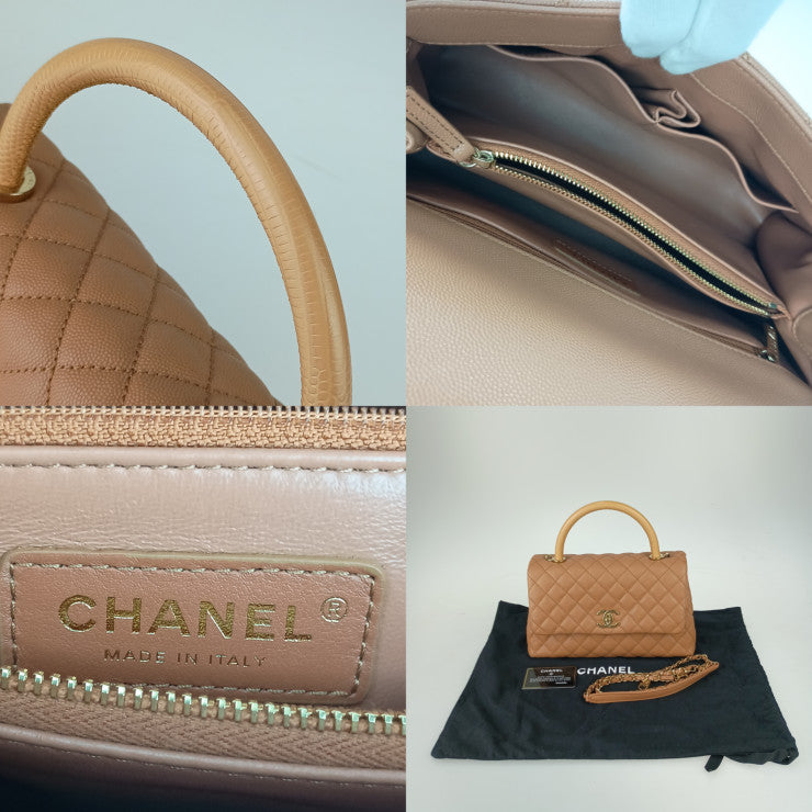 CHANEL シャネル ハンドバッグ トップハンドル フラップ バッグ A92991 ベージュ系 キャビアスキン レディース ココハンドル 29 マトラッセ 2WAY 美品
