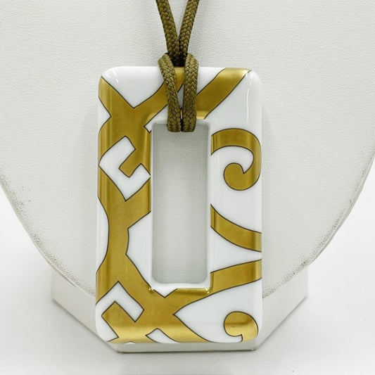 HERMES エルメス ネックレス ホワイト ゴールド系 ポーセリン ユニセックス 美品