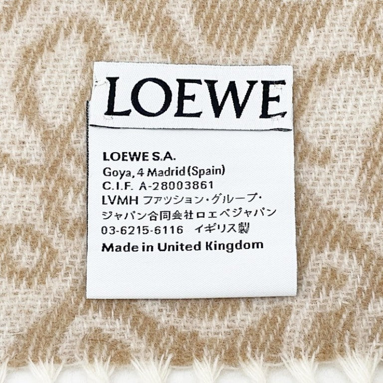 LOEWE ロエベ マフラー アナグラム F811SS1X01 ベージュ系 ウール90% カシミア10% レディース フリンジ 超美品