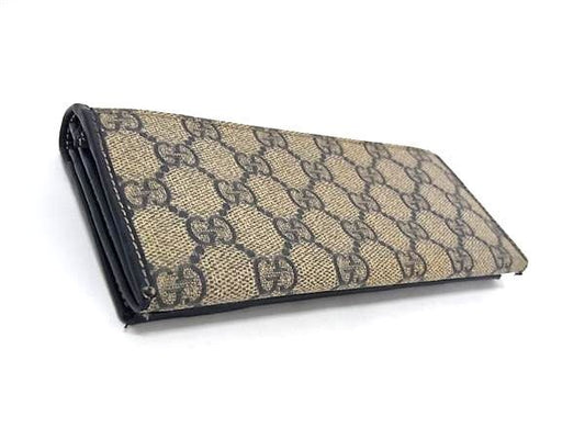 GUCCI グッチ 長財布 GGスプリーム 212186 ブラウン系×ネイビー系 PVCレザー メンズ 二つ折り 美品