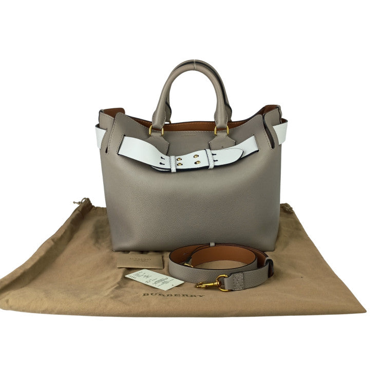 BURBERRY バーバリー ハンドバッグ ミディアム ベルトバッグ 4076727 グレー系 カーフレザー レディース 2WAY ショルダーバッグ ゴールド金具 美品