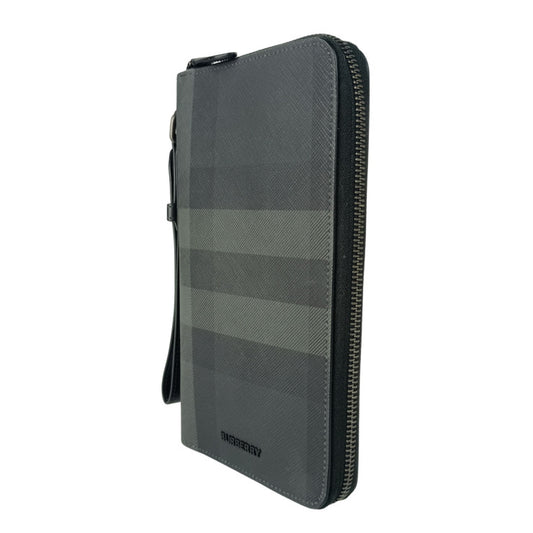 BURBERRY バーバリー 長財布 CHARCOAL CHECK チャコールチェック 8066839 チャコールグレー系 PVC レザー メンズ トラベルケース 美品