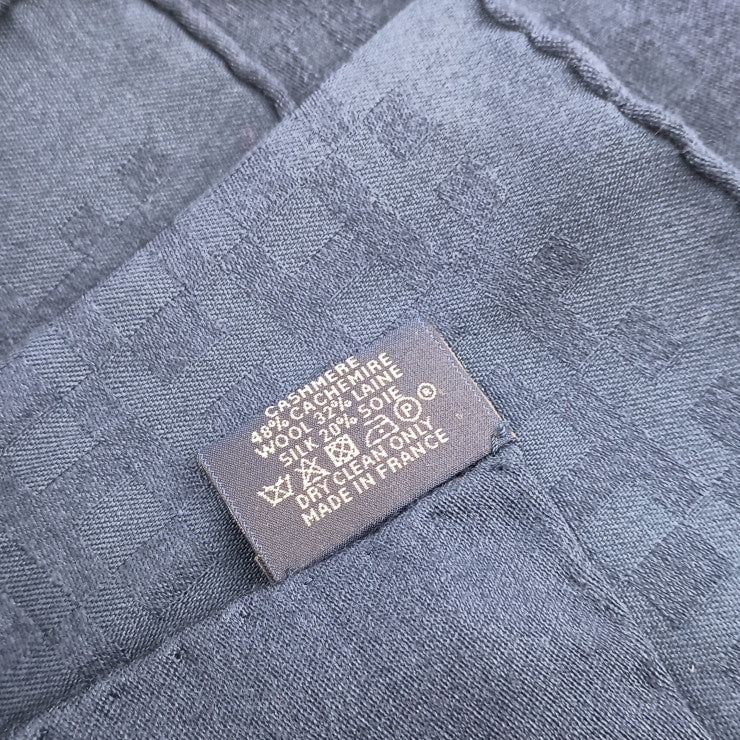 HERMES エルメス マフラー H柄 ストール ネイビー系 カシミヤ48% ウール32% シルク20% ユニセックス 超美品