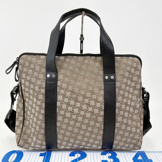 dunhill ダンヒル ビジネスバッグ ディーエイト ブラウン系 キャンバス×レザー メンズ 2WAY ハンドバッグ シルバー金具 美品